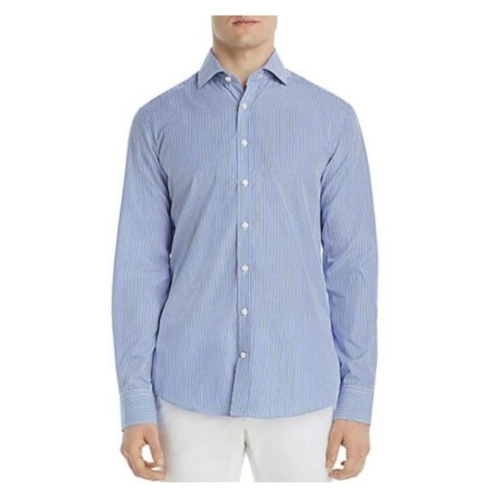 DYLAN GRAY Mens Navy Pinstripe Classic Button Down Casual Shirt S